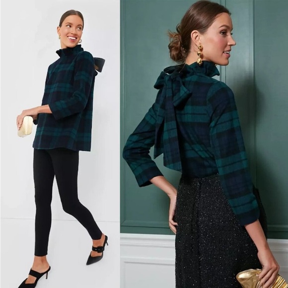 Tuckernuck Plaid Blouse in Blue and Black - Picture 3 of 10